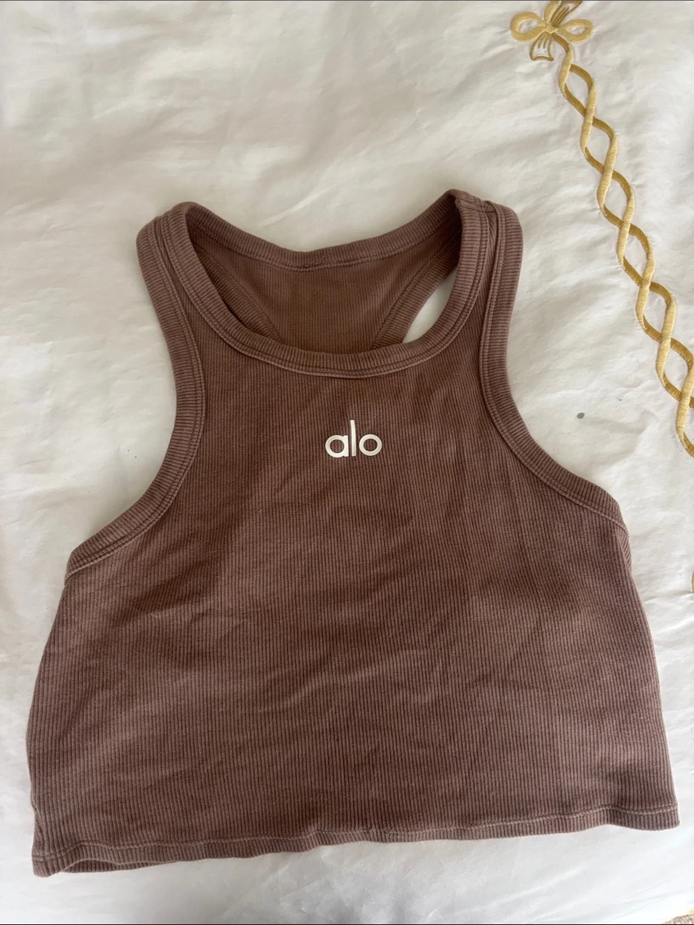 ALO Yoga Ribbed Racerback Crop Tank in Chocolate Brown